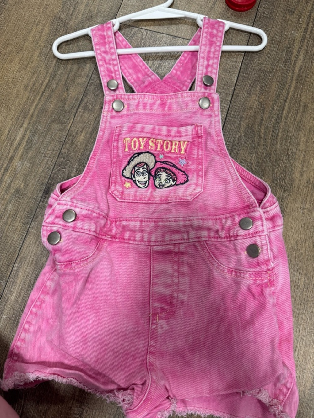 Disney Pink Toy Story Girls' Denim Short Overalls
